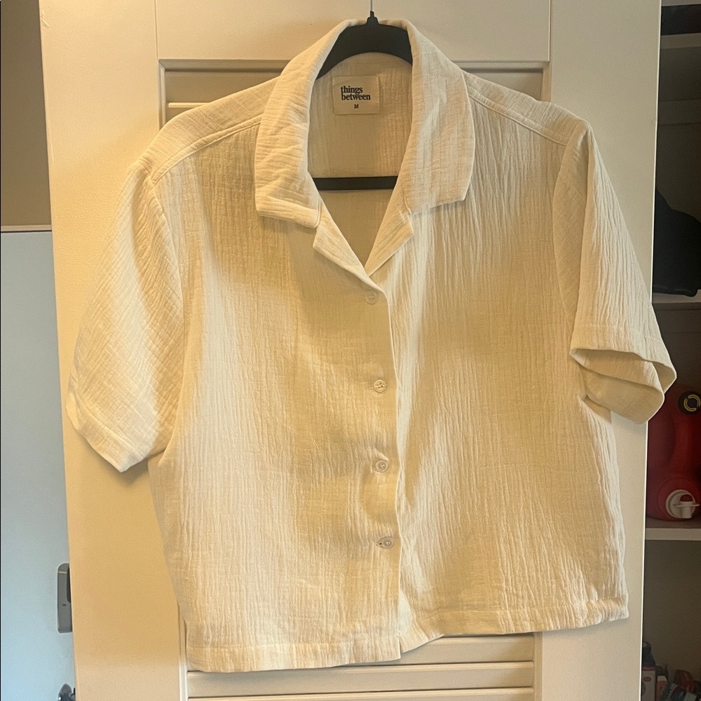 Target Linen Cream Button-Up Women's Top and Short Set